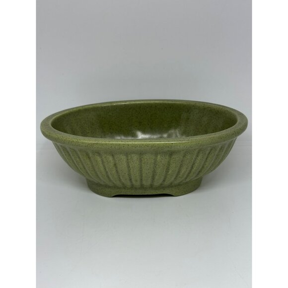 Vintage Haeger Pottery USA 3938-A Green Oval Ribbed Planter Bowl 8"x3" MCM USA - Picture 6 of 8